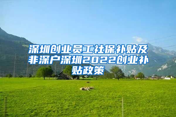 深圳创业员工社保补贴及非深户深圳2022创业补贴政策