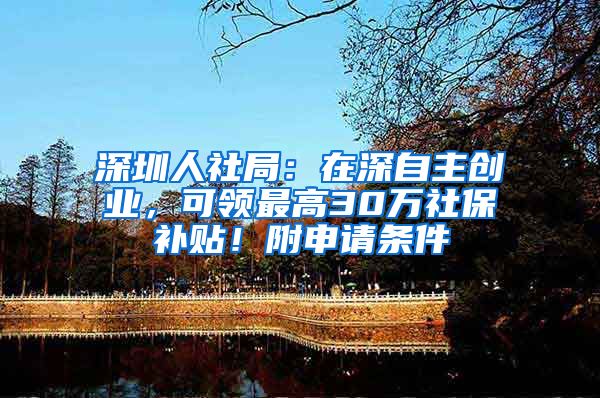 深圳人社局：在深自主创业，可领最高30万社保补贴！附申请条件
