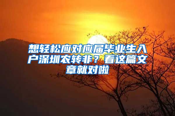 想轻松应对应届毕业生入户深圳农转非？看这篇文章就对啦