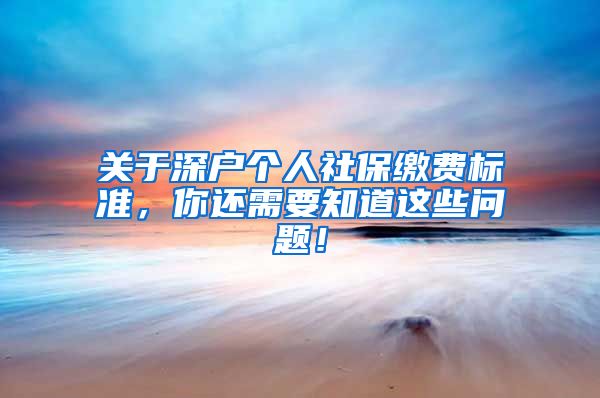 关于深户个人社保缴费标准，你还需要知道这些问题！