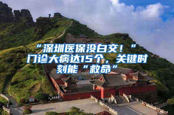 “深圳医保没白交！” 门诊大病达15个，关键时刻能“救命”