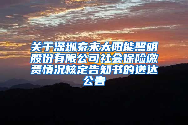 关于深圳泰来太阳能照明股份有限公司社会保险缴费情况核定告知书的送达公告