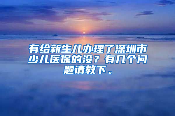 有给新生儿办理了深圳市少儿医保的没？有几个问题请教下。