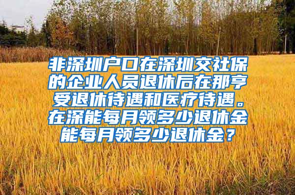 非深圳户口在深圳交社保的企业人员退休后在那亨受退休待遇和医疗待遇。在深能每月领多少退休金能每月领多少退休金？
