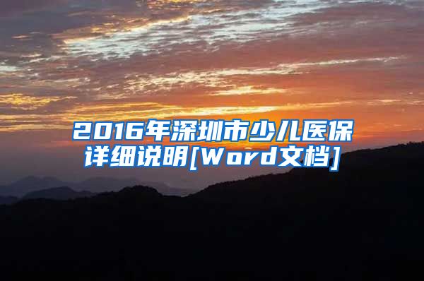 2016年深圳市少儿医保详细说明[Word文档]