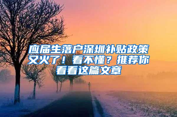 应届生落户深圳补贴政策又火了！看不懂？推荐你看看这篇文章