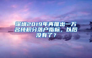 深圳2019年再推出一万名纯积分落户指标，以后没有了？