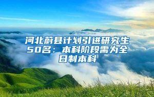 河北蔚县计划引进研究生50名：本科阶段需为全日制本科